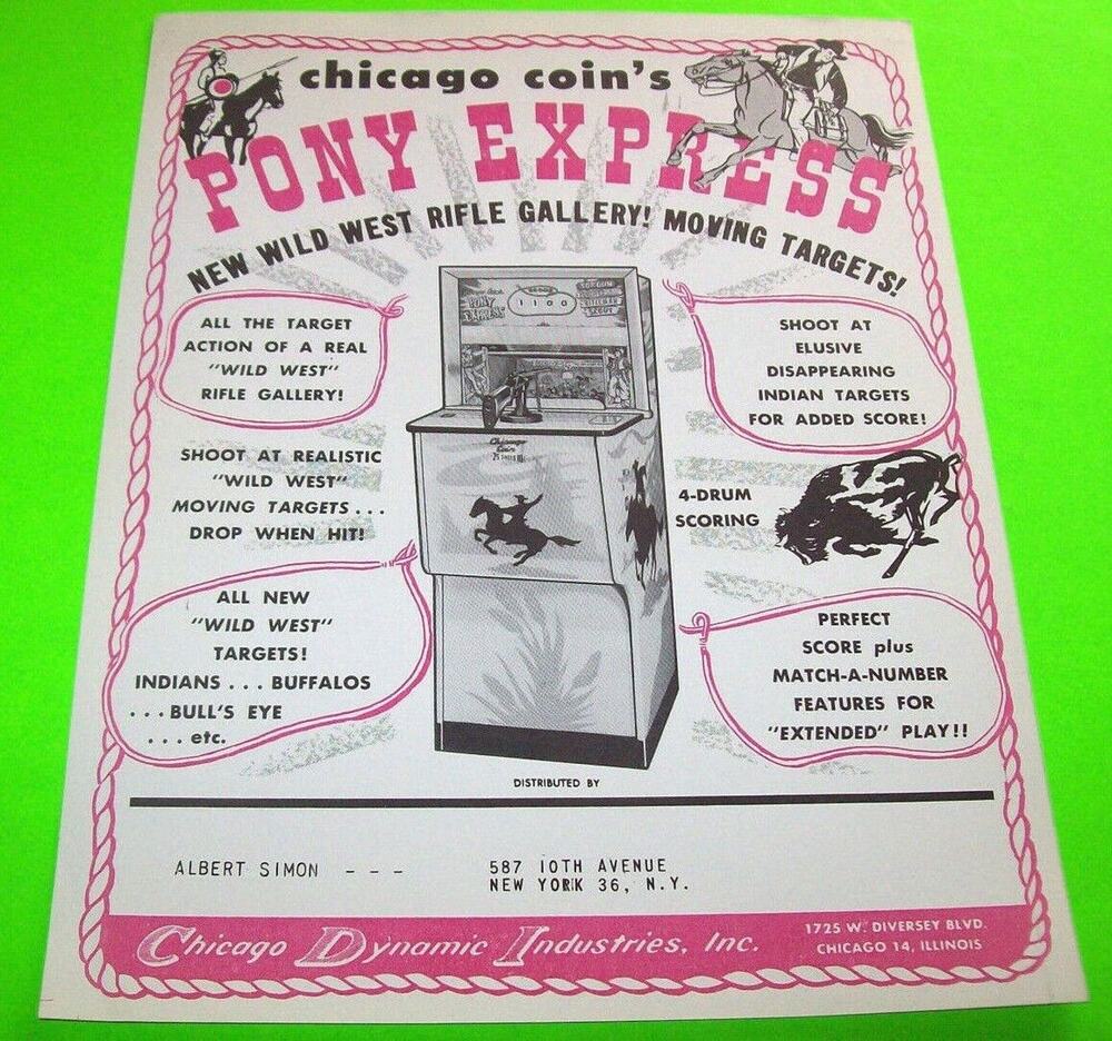 Pony Express Arcade FLYER 1962 Original NOS Rifle Shooting Game Art 8.5" x 11"